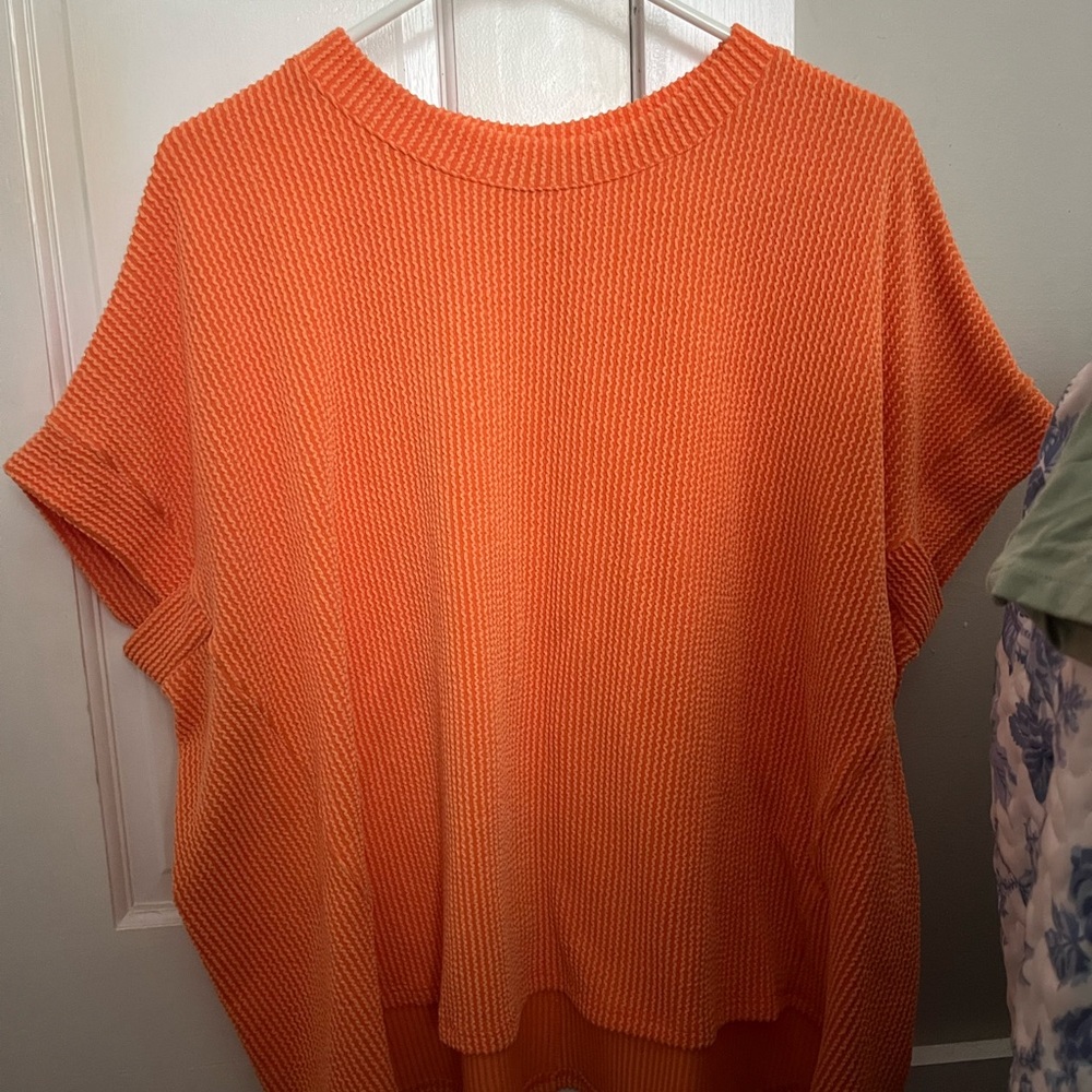 Orange Knit Short Sleeve Top